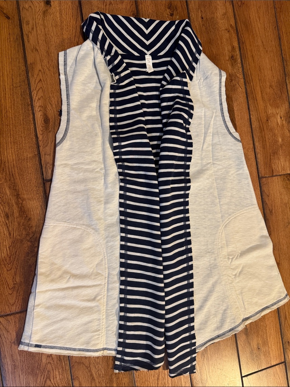 Matilda Jane Cream Tank with Navy Stripe Hooded Trim sz. S